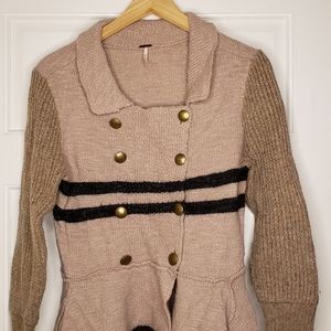 Free People wool/linen tan/black striped sweater,